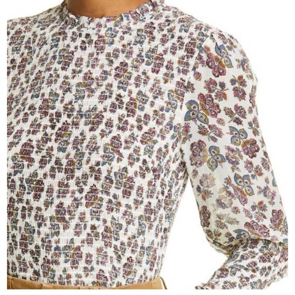 Veronica Beard Kali Floral Print Smocked Top Blouse 12 - Picture 3 of 8
